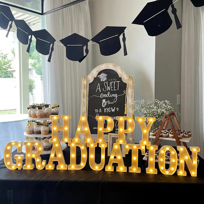 Honoson 15 Pcs Happy Graduation Party Decoration Grad Lights up Neon Signs Table Sign Senior Night Decorations for High School College Graduation Party Home Class School Supplies Supplies