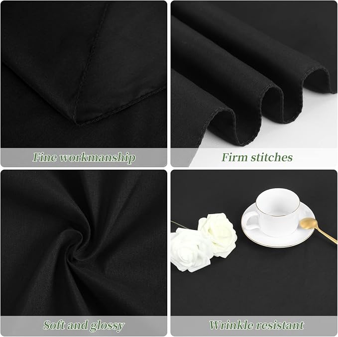 4 Pack Black Tablecloths for 8ft Rectangle Tables 90 x 132 Inch - Polyester Table Cover Stain and Wrinkle Resistant Washable Fabric Table Clothes for Wedding Party Banquet Reception Restaurant