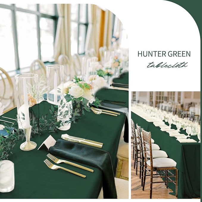 8 Pack Polyester Tablecloth 60 x 102 Inch Hunter Green Tablecloth for 6 Ft Rectangle Tables,Stain and Wrinkle Resistant Washable Fabric Table Covers Polyester Table Clothes for Wedding Parties Banque