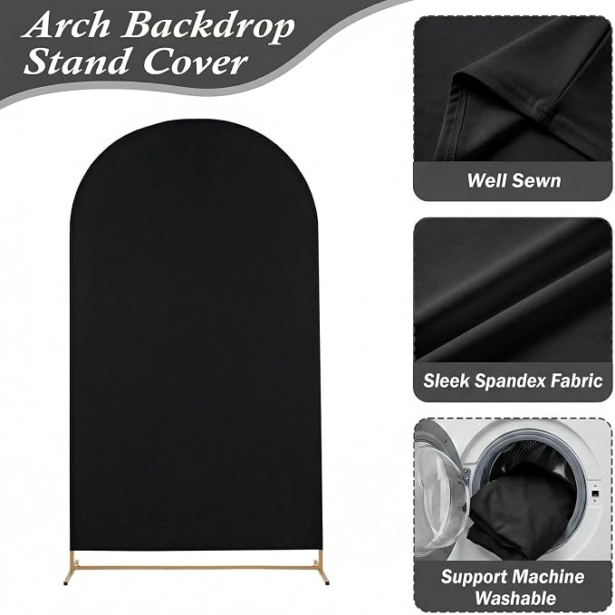 Arttown 7.2FT Gold Metal Arch Backdrop Stand and Black Arch Cover Set Suitable for Wedding Celebrations Birthday Parties Baby Showers Graduation Ceremonies Event Decoration