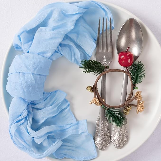 MLMC 24 Pack Baby Blue Cheesecloth Napkins Boho Rustic Gauze Cloth Napkins Washable 21"x21" for Wedding Baby Shower Birthday Anniversary Dinner Decor