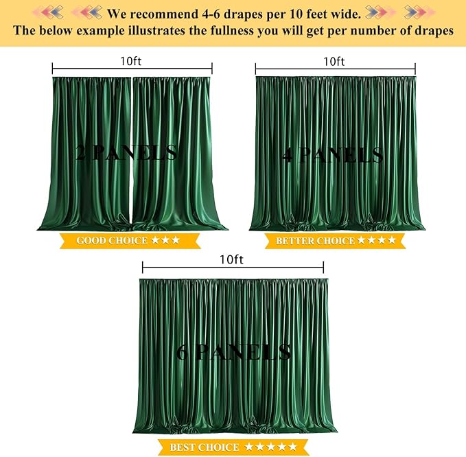 10x10ft Emerald Green Backdrop Curtains Green Drapes for Backdrops Satin Photo Backdrop Drapes for Christmas Decor Hoilday Props TAYBSDJ049