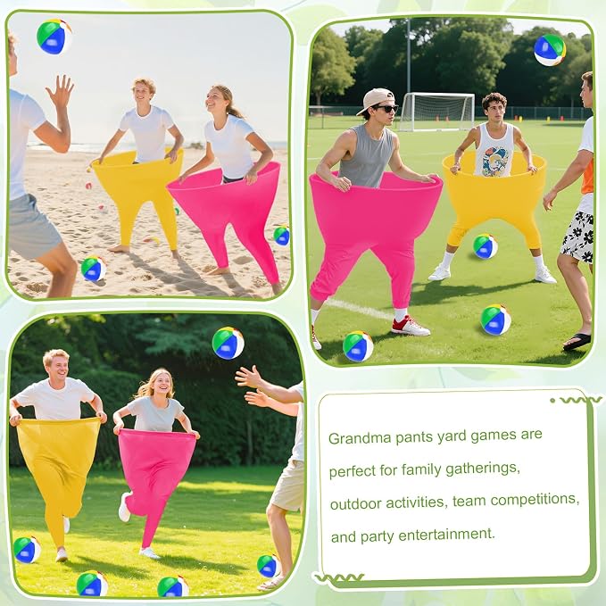 Granny Pants Yard Game for Adults and Family, Big Pants Ball Catch Game Set with 2 Giant Pants Fuchsia & Gold, 8 Balls & 1 Air Pump, Hilarious Outdoor Lawn Tossing Games for Backyard BBQ Party