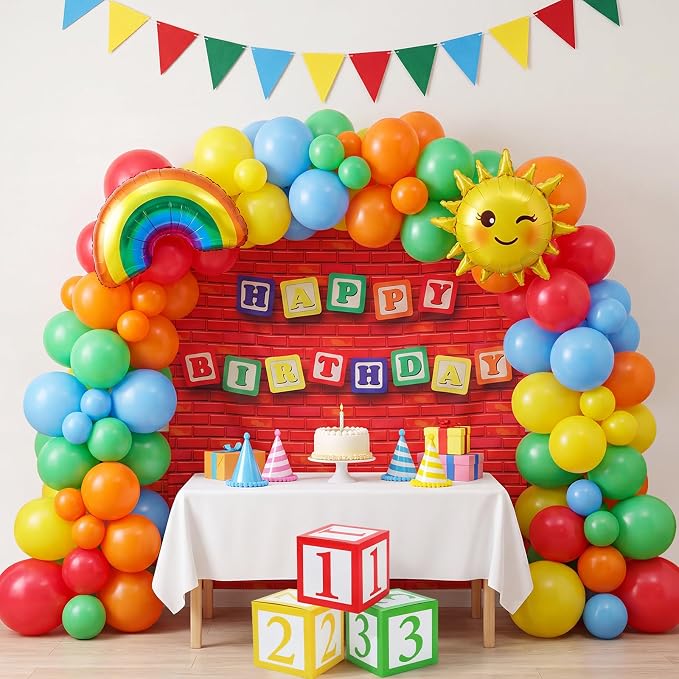 TaoBary 122 Pcs Rainbow Happy Birthday Party Decorations Kits, Friends Birthday Party Supplies, Colorful Cartoon Balloons Backdrop Banner Number Boxes for Rainbow Decoration Supplies