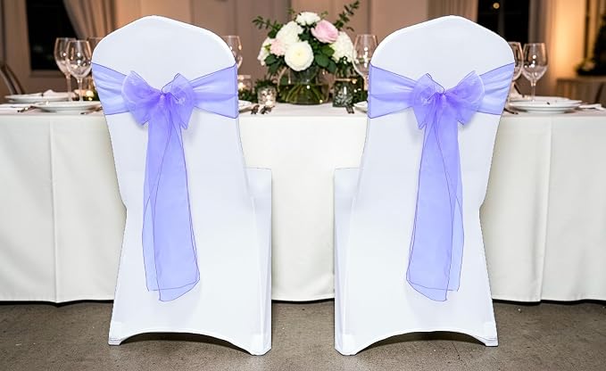 MDS® Pack of 75 Organza Chair Sashes for Wedding Decoration, Reusable Sheer Chair Bows for Banquet Chair Cover, Reception, Bridal Shower, Baby Shower, Birthday Party & Special Events - Lavander