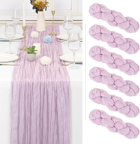 6 Pack Purple Pink Cheesecloth Table Runner Gauze - 10FT Long Semi-Sheer Boho Rustic Wedding Decor for Arch Draping Bridal Shower Holiday Party