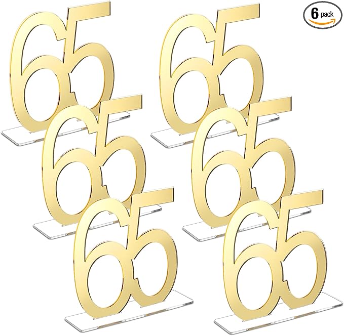 Threehoney Mirror Gold 65th Birthday Decorations for Men and Women Acrylic Anniversary Decorations Table Numbers Centerpieces for Birthday Party
