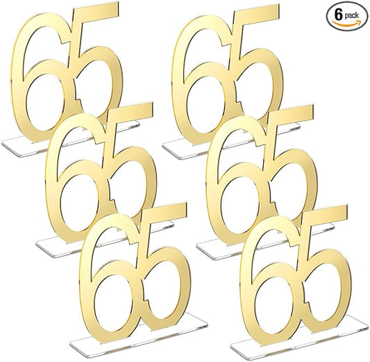 Threehoney Mirror Gold 65th Birthday Decorations for Men and Women Acrylic Anniversary Decorations Table Numbers Centerpieces for Birthday Party