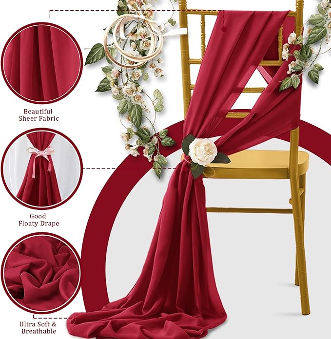 Horbaunal 2 Pack Burgundy Chiffon Table Runners 10FT Sheer Chiffon Runner 29x120 Inches Romantic Boho Rustic Table Runner for Wedding Party Bridal Baby Shower Table Decorations