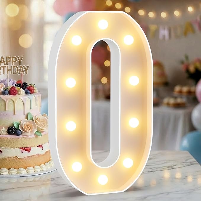 12.6 Inch LED Marquee Light Up Numbers, Birthday Number Lights as Gifts for Girls Women Men, Lighted Marquee Numbers for Anniversary Party Night Light Table Decorations, Number 0