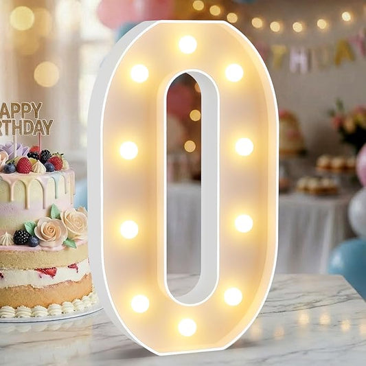 12.6 Inch LED Marquee Light Up Numbers, Birthday Number Lights as Gifts for Girls Women Men, Lighted Marquee Numbers for Anniversary Party Night Light Table Decorations, Number 0