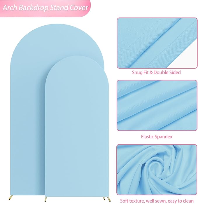 Wokceer Wedding Arch Backdrop Cover 7.2FT, 6FT Spandex Fitted Dusty Blue Arch Covers 2 Set Round Top Chiara Arches Backdrop Cover for Birthday Party Ceremony Banquet Decoration