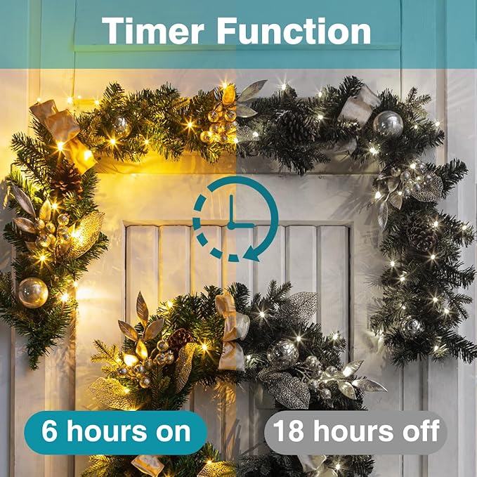 8 Pack Fairy Lights Battery Operated with Remote, Each 39Ft 120LED Battery Powered String Lights with Timer, 8 Modes Waterproof Twinkle Christmas Lights for Bedroom Party Indoor Mason, Warm White