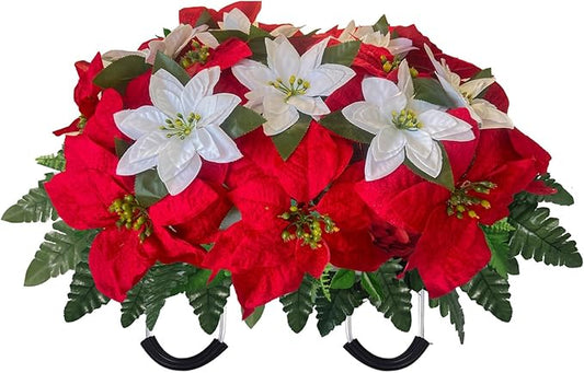Headstone Flower Saddle，Cemetery Flowers Saddle Used for Memorial Day, Veterans Day, Easter, Artificial Cemetery Flowers, Cemetery Decorations for Grave Dad,Easy Fit (Red)