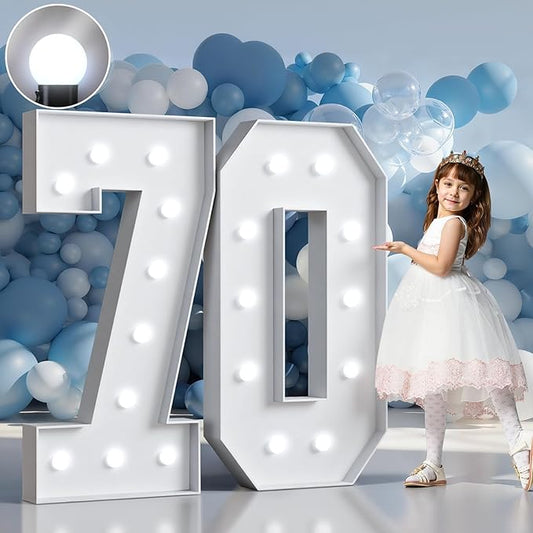 Marquee Numbers 4 Feet Tall Big Light Up Numbers 70th Birthday Decorations Women Men White Anniversary Party Decor Large Cardboard Prop Backdrop Sign 70
