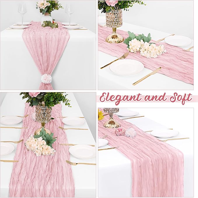 16 Pack Light Pink Cheesecloth Table Runners 20x120 Inch Gauze Table Runner Cheese Cloth 10FT Pink Table Runner Rustic Sheer Runner for Wedding Birthday Party Baby Shower Table Decor