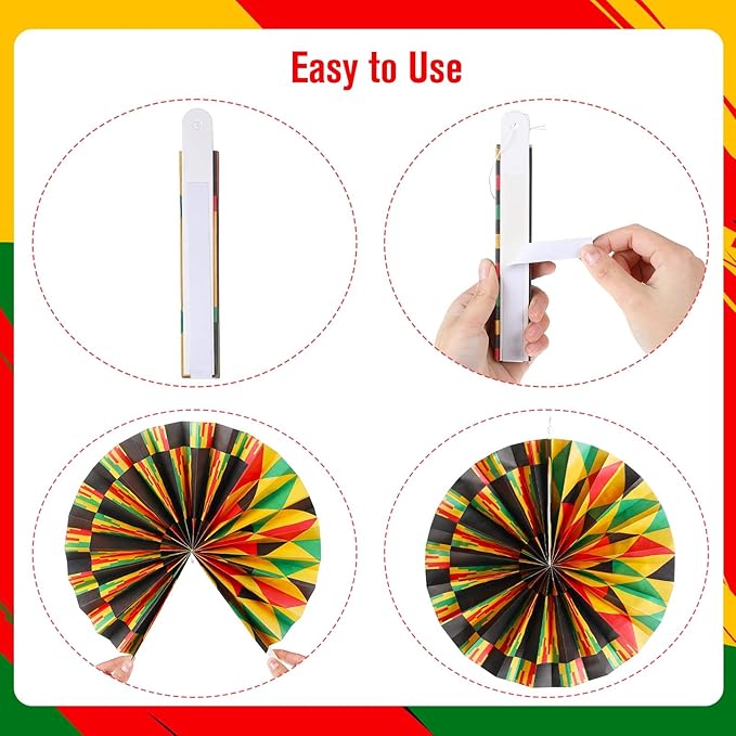 Outus Black History Month Decorations Paper Fans Juneteenth Hanging Paper Fans Kente Ceiling Wall Garland for African American Party Bulletin Board Classroom Decor(27 Pcs,Classic)