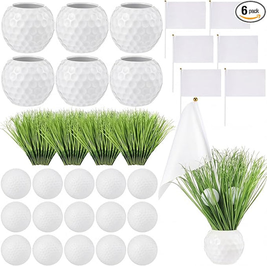 6 Set Golf Centerpieces Party Table Decorations Kit Includes Ceramic Golf Ball Planters 90 Artificial Grass Stems 12 Mini Balls 6 Flags for Sport Themed Party Supplies Rugby Favors