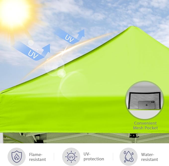 5x5 Pop Up Canopy Tent, Instant Portable Beach Canopy, Outdoor Tent with Carry Bag for Camping, Sports, Tailgating, Events, Neon Green