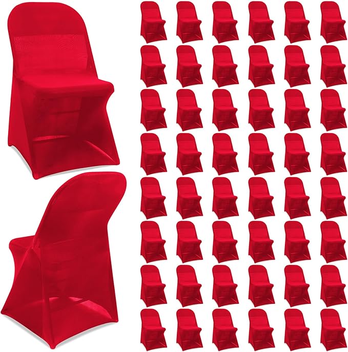 Newwiee 50 Pcs Spandex Chair Covers Bulk - Stretch Folding Flat Front Fitted Universal Chair Protector Pack Removable Washable for Wedding Party Dining Banquet Event (Red)