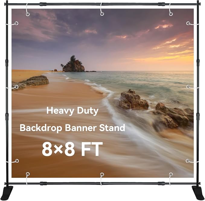 WEWLINE 8×8 ft (W×H) Backdrop Banner Stand, Adjustable Metal Photo Background Stand, Heavy Duty Step and Repeat Stand for Wedding, Party, Decoration, Trade Show