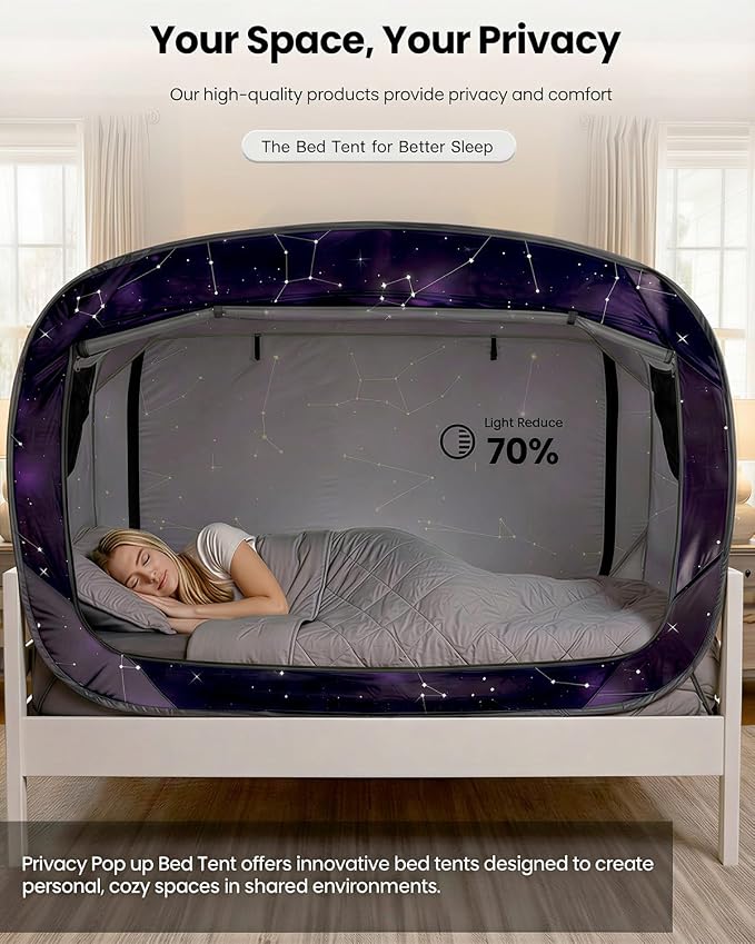 ANC POP Bed Tent Twin Bed Canopy Portable Dream Tent for Adult Indoor Sleeping Tents with 2 Doors Breathable Private Space Tents, Starry Constellation