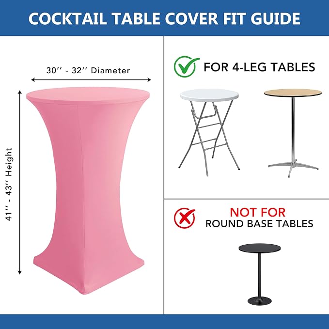 Cocktail Table Covers-Spandex Round High Top Table Cloths 6 Pack 32x43 Inch-Pink Stretch Fitted Bar Tall Tablecloth for Pub Bistro Highboy Party Event Banquet Height Folding Satnding Tables