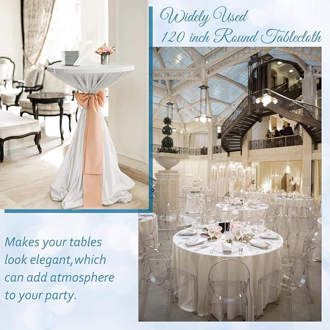Fani 10 Pack 120 Inch Round White Polyester Tablecloth, Wrinkle & Stain Resistant, Perfect for 8ft Round Table, Wedding, Banquet, Birthday Parties