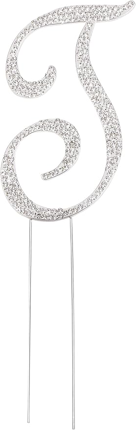 LOVENJOY Gift-Boxed 3.5" Rhinestone Monogram T Letter Cake Topper