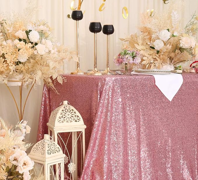 Juya Delight Fuchsia Pink 60'' x 102'' Rectangle Sequin Tablecloth for Party Dinner Banquet Festival Wedding Anniversary Exhibition Dessert Table