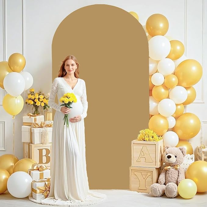 7.2FT Arch Cover Backdrop Brown Arch Cover Spandex Fitted Arch Covers Tan Wedding Arched Stand Covers Balloon Arches Fabric Backdrop Covers for Birthday Party Ceremony Decoration