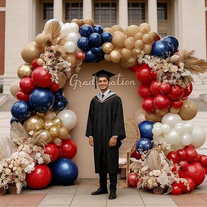 Red Blue Balloon Garland, Double Stuffed Navy Blue Red White Sand Pearl Balloon Arch Kit Nude Gold Balloons for Baby Shower Birthday Wedding Graduation Independence Day Party Decorations