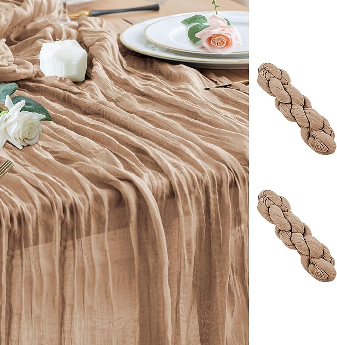 Wokceer Cheesecloth Table Runner 2Pack 10FT Nude Brown Boho Gauze Cheese Cloth Table Runner for Party Long Rustic Sheer Table Runners for Baby Bridal Shower Wedding Easter Table Decor