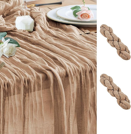 Wokceer Cheesecloth Table Runner 2Pack 10FT Nude Brown Boho Gauze Cheese Cloth Table Runner for Party Long Rustic Sheer Table Runners for Baby Bridal Shower Wedding Easter Table Decor