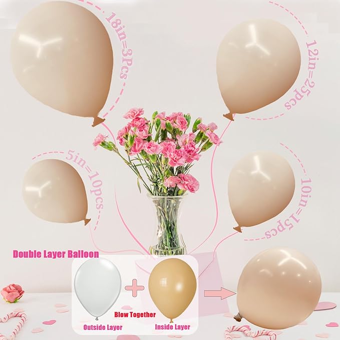 Double Stuffed Nude Balloons, Blush Nude Balloon Arch,18 12 10 5 Inch Double Stuffed Cream Peach Balloon Different Sizes for Neutral Baby Shower,Boho Party,Gender Reveal Party,Bridal Shower (Nude01)