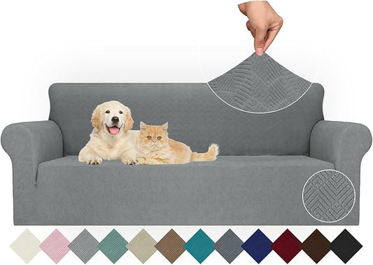 JIVINER Stretch Oversized Sofa Covers 1 Piece 4 Seater Couch Covers Jacquard Universal Sofa Slipcovers for Extra Large Funiture Protector for Kids, Pets (X Large, Light Gray Rhomb)