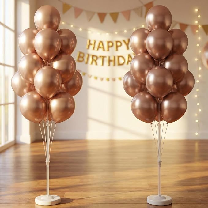 2 Sets Champagne Gold Balloon Stand Kit-Balloon Column Holder with Metallic Rose Balloons for Birthday, Wedding,Baby Shower,Graduation,Anniversary Party Decorations Centerpiece