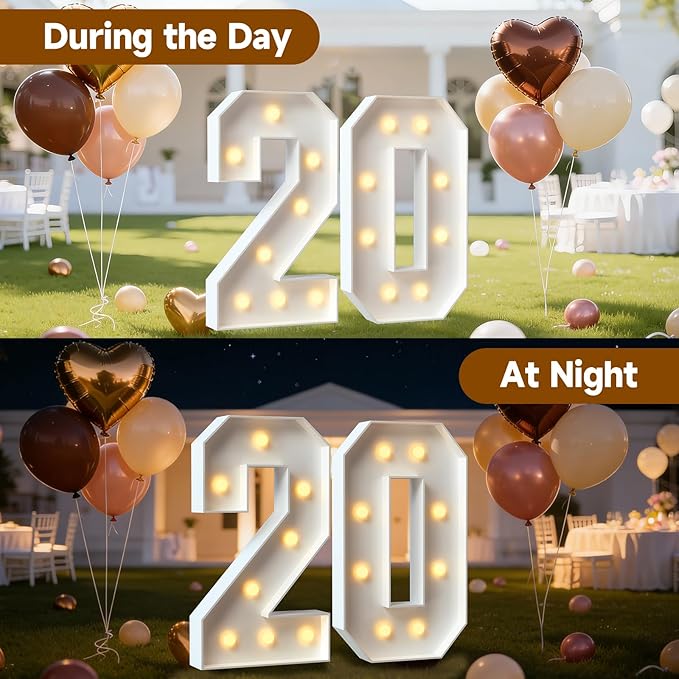 Mixifox 3FT Marquee Numbers 20, Large Light Up Numbers for 20th Birthday Decorations, Graduation Decorations 2026 Party Backdrop for Graduation Kindergarten Preschool High School Party Decor