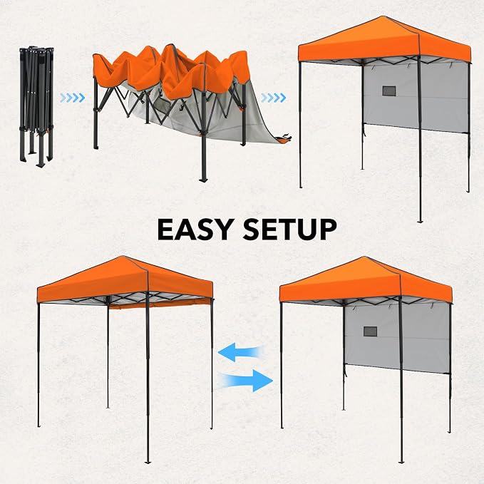 6x4 Pop Up Canopy Tent with Half Wall Panel, Instant Portable Beach Canopy, Outdoor Tent with Carry Bag for Camping, Sports, Tailgating, Events, Orange