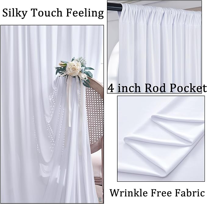 Wrinkle Free White Backdrop Curtain for Parties, Polyester Photo Backdrop Drapes for Weddings Birthday Photography Background Parties Baby Shower, 10ft x 8ft