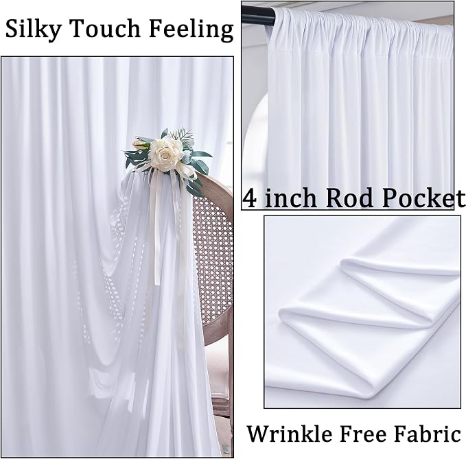 10ft x 20ft Wrinkle Free White Ceiling Drapes for Wedding Parties, 2 Panels Ceiling Tent Canopy Curtains Thick Polyester, 20ft Long Tent Draping Arch Drapery for Birthday Event Decoration