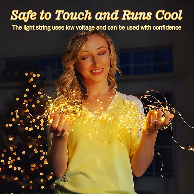 GAILROSO 100Pack Fairy Lights Battery Operated 3 Speed Modes, 7 Ft 20 LED Battery String Mini Waterproof for Mason Jars DIY,Christmas Decoration,Wedding Party