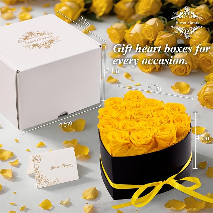 16 Forever Preserved Flowers in a Box, Vanlentines Day Gifts for Her, Eternal Roses Flowers for Delivery Prime, Birthday Gifts for Women Mom Grandma Wife (Yellow)