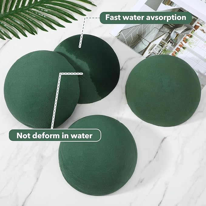 Hpmjz 4 PCS Floral Foam Blocks, 7.5 Inch Green Half Balls Large Round Dry & Wet Flower Foam for Fresh and Artificial Flower Plant Arrangements Craft Supplies Wedding Birthday Home Garden Decor