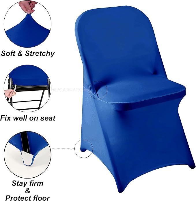 Howhic Folding Chair Covers for Party 36pcs, Royal Blue Universal Spandex Chair Covers for Folding Chairs, Stretchy Fitted Chair Covers for Wedding, Party, Banquet, Conference (36pcs, Royal Blue)