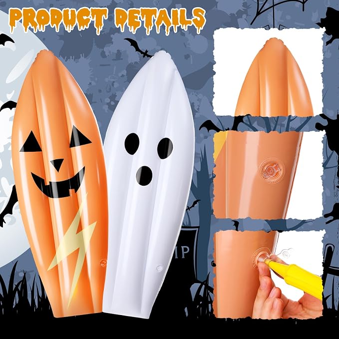 JellyArch 2 Pcs Halloween Inflatable Decorations 36 Inch Inflatable Trunk or Treat Car Decoration Blow up Ghost Surfboard for Halloween Holiday Pool Beach Party Decor