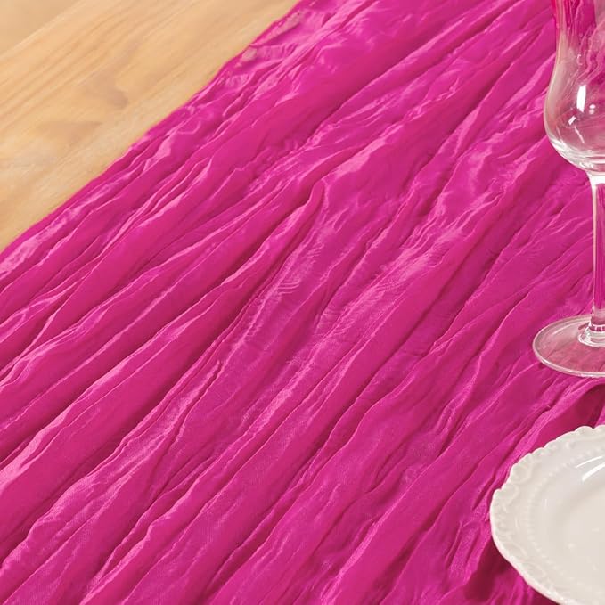 DeZerlor Hot Pink Cheesecloth Table Runner 6 Pack Spring Easter Table Runners Boho Gauze 120 Inches Fuschia Cheese Cloth Table Decor for Wedding Bridal Baby Shower Parties