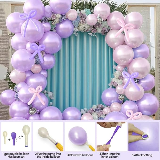 Pearl Purple Balloon Double Stuffed Lavender Balloons Garland Dark Royal Purple Arch Kit with Long Balloons Different Size for Birthday Wedding Baby Shower Mermaid Decoration