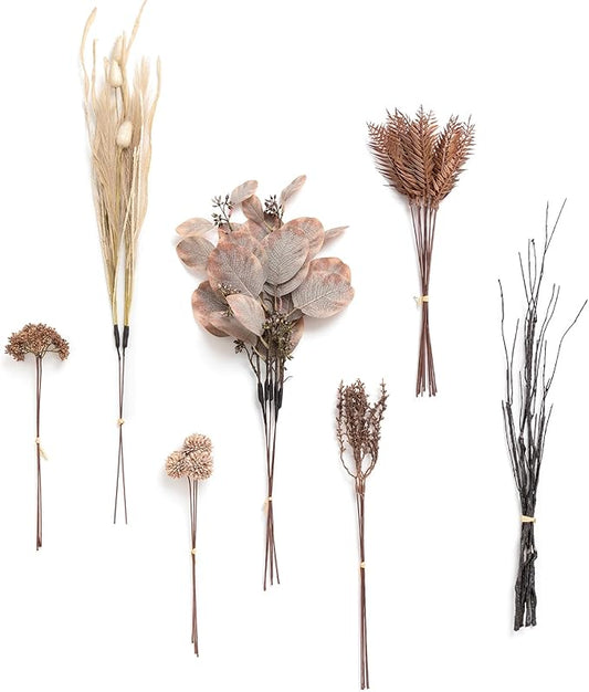 Ling's moment Artificial Greenery Stems Box Set, 28pcs with 7 Kinds of Faux Greenery Picks for DIY Bridal Bouquets Wedding Floral Arrangement Table Centerpieces, Brown & Beige