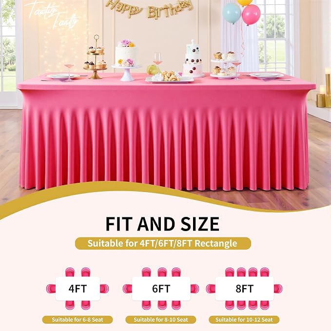 Outpain 4Pack Hot Pink Spandex Blend Tablecloth for 8FT Rectangular Folding Tables - Wrinkle & Stain Resistant, Modern Style, Perfect for Buffet, Anniversary & More